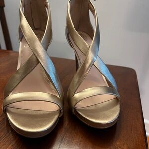 Vince Camuto Metallic Gold Cross-Strap Heels